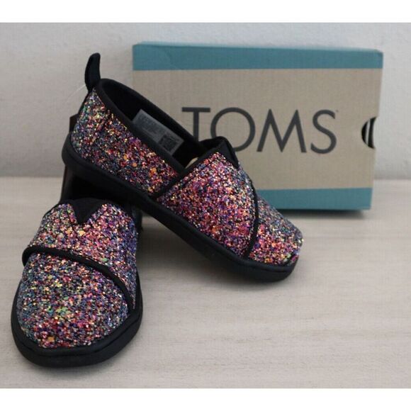TOMS 10020138 Toddler Girls Sz 8M Black Chunky Glitter Alpargata Loafer Shoes - Picture 1 of 10